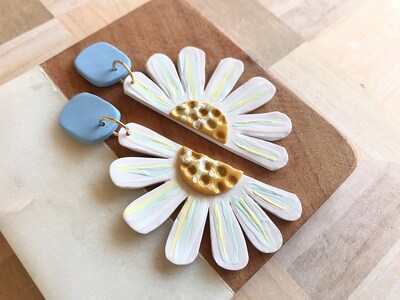Daisy Earrings, Flower Earrings, Floral Earrings, Daisy Jewelry, Polymer Clay Earrings, Statement Earrings, Modern Earrings, Cute Earrings - image4